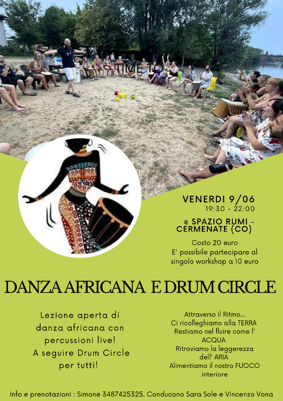 Ven 09/06: Danza Africana e Drum Circle con percussioni Live