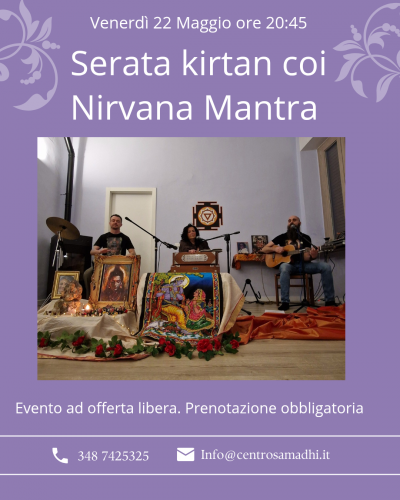 Venerdì 22/05/26 serata Kirtan live coi Nirvana Mantra