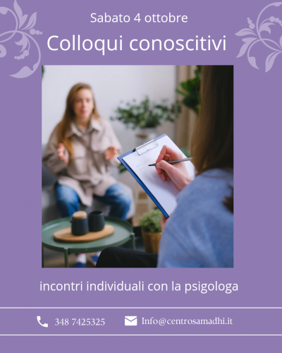 Sabato 4 Ottobre 2025, incontri individuali con la psicologa